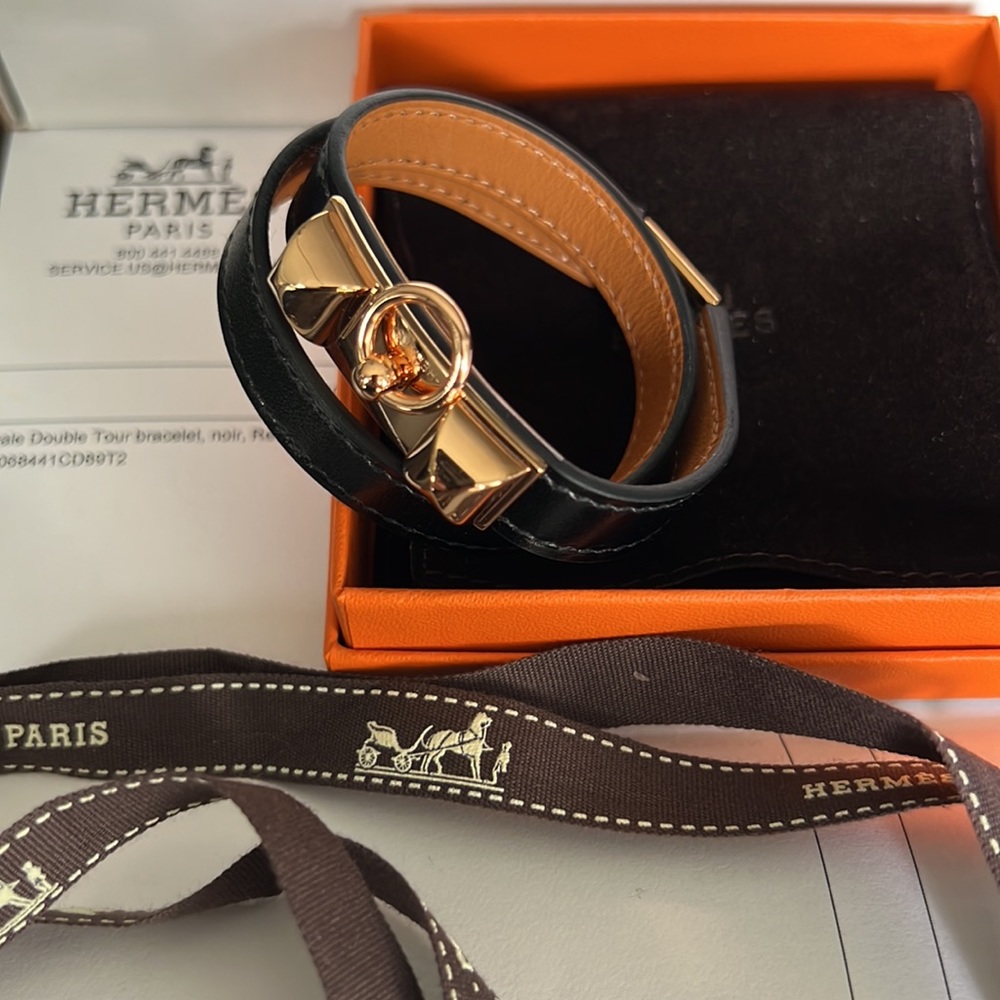 Hermes Rivale Double Tour Bracelet Noir